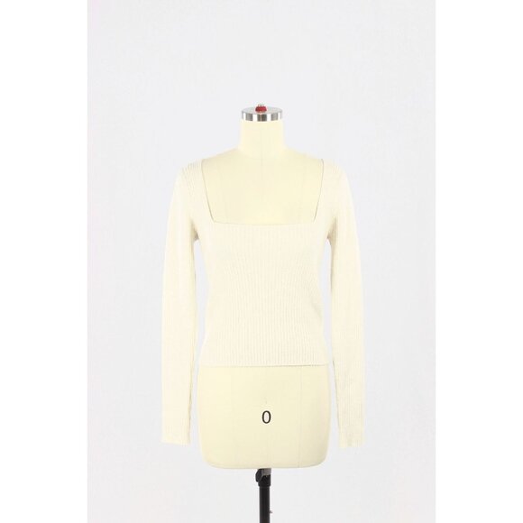 Aritzia WILFRED Leighton Oat Modal Wool Ribbed Knit Square Neck Sweater, Size S - Picture 1 of 15